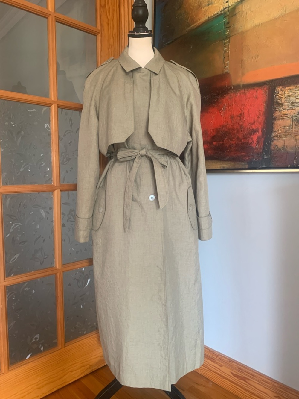 Vintage Double Breasted Trench Coat with Belt, Sz 14
